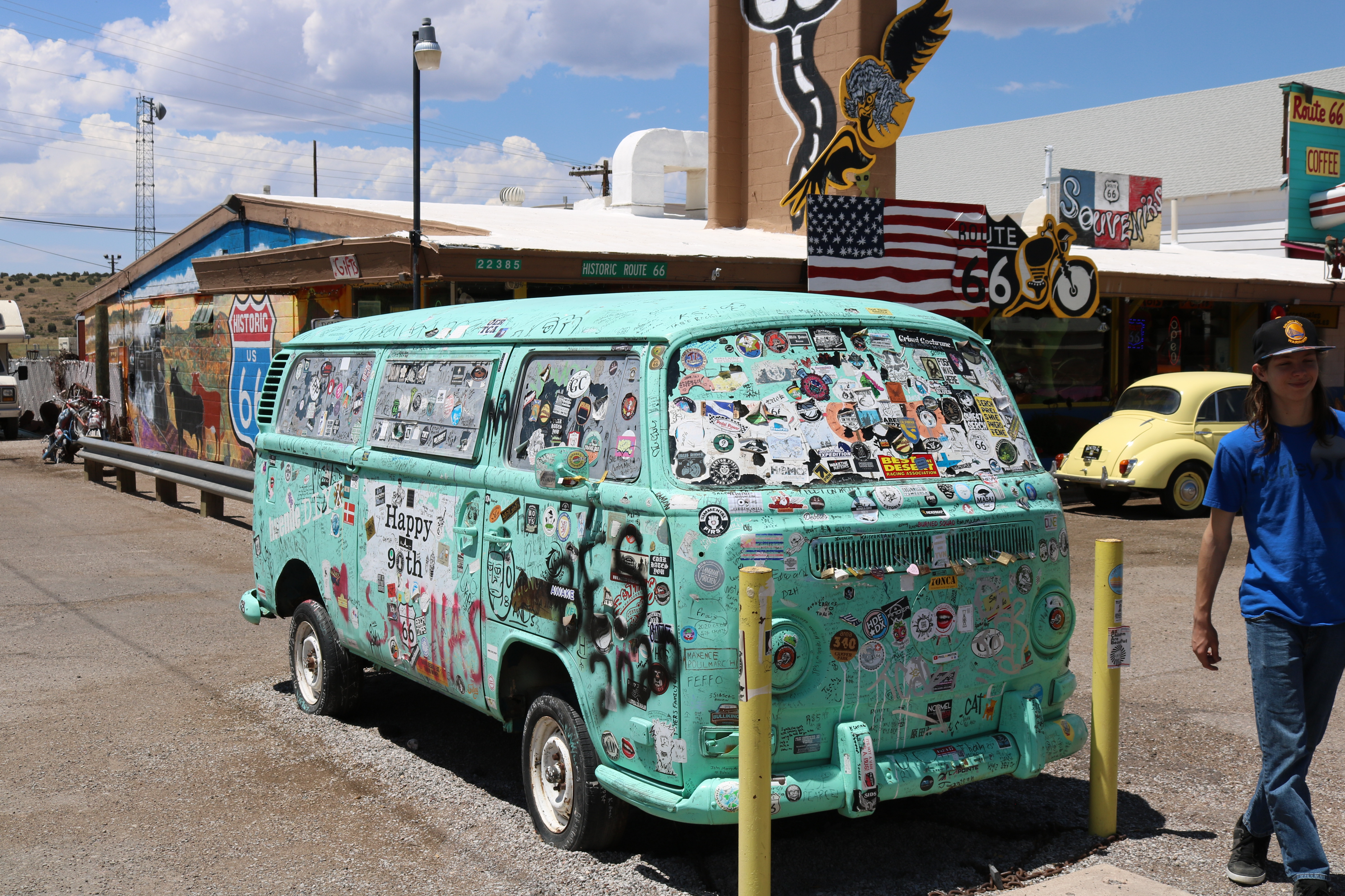 Honorary Disney Cars style "Fillmore" sits in Seligman